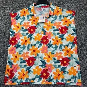 LulaRoe Top Women XXL Red Orange Floral Cori Collared New 2XL